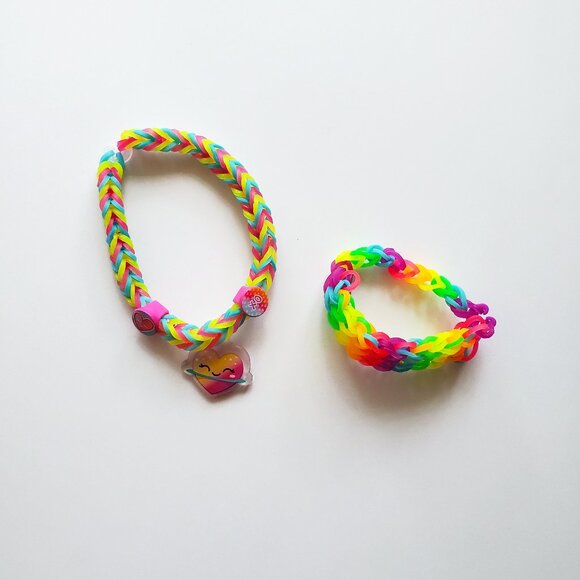 Handmade Festive Neon Rainbow Loom bracelets - Picture 1 of 5